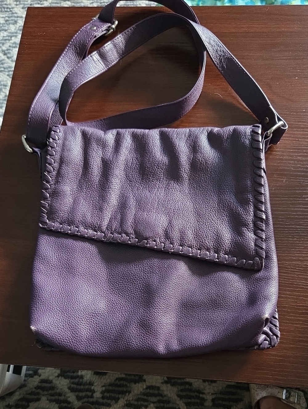 Purple Leather Crossbody Bag Purse Sachel